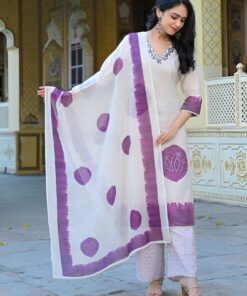 Ivory & Amethyst Purple Printed 3-Piece Suit