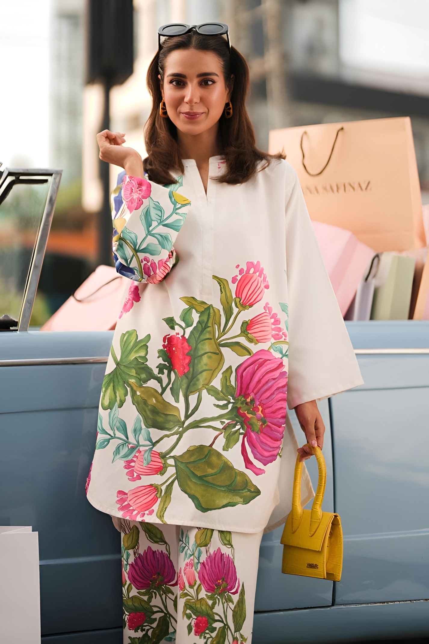 Ivory Bloom Botanical Co-ord Set – Fuchsia Pink & Meadow Green