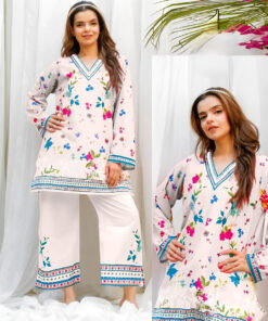 Ivory Bloom Floral Kurti with Embroidered Culottes – 2 Piece Set