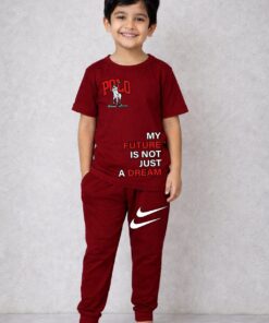 Maroon My Future is not Just a Dream Print Tracksuit Kids Wear