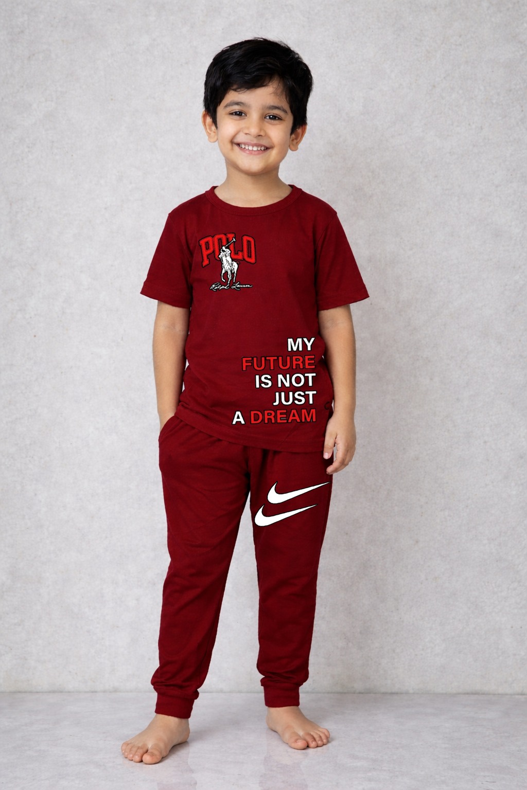 Maroon My Future is not Just a Dream Print Tracksuit Kids Wear