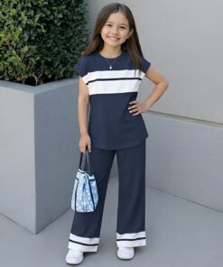 Navy Blue With White Stripe Print Kids wear