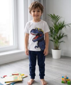 Navy Blue and White Dinosaur Print T-shirt and Trouser Kids Wear