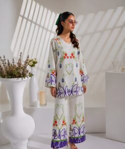  Off-White & Electric Violet Butterfly 2Pc Co-ord Set