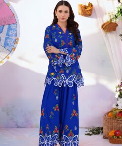 Royal Blue Butterfly Cutwork Floral Co-Ord Set