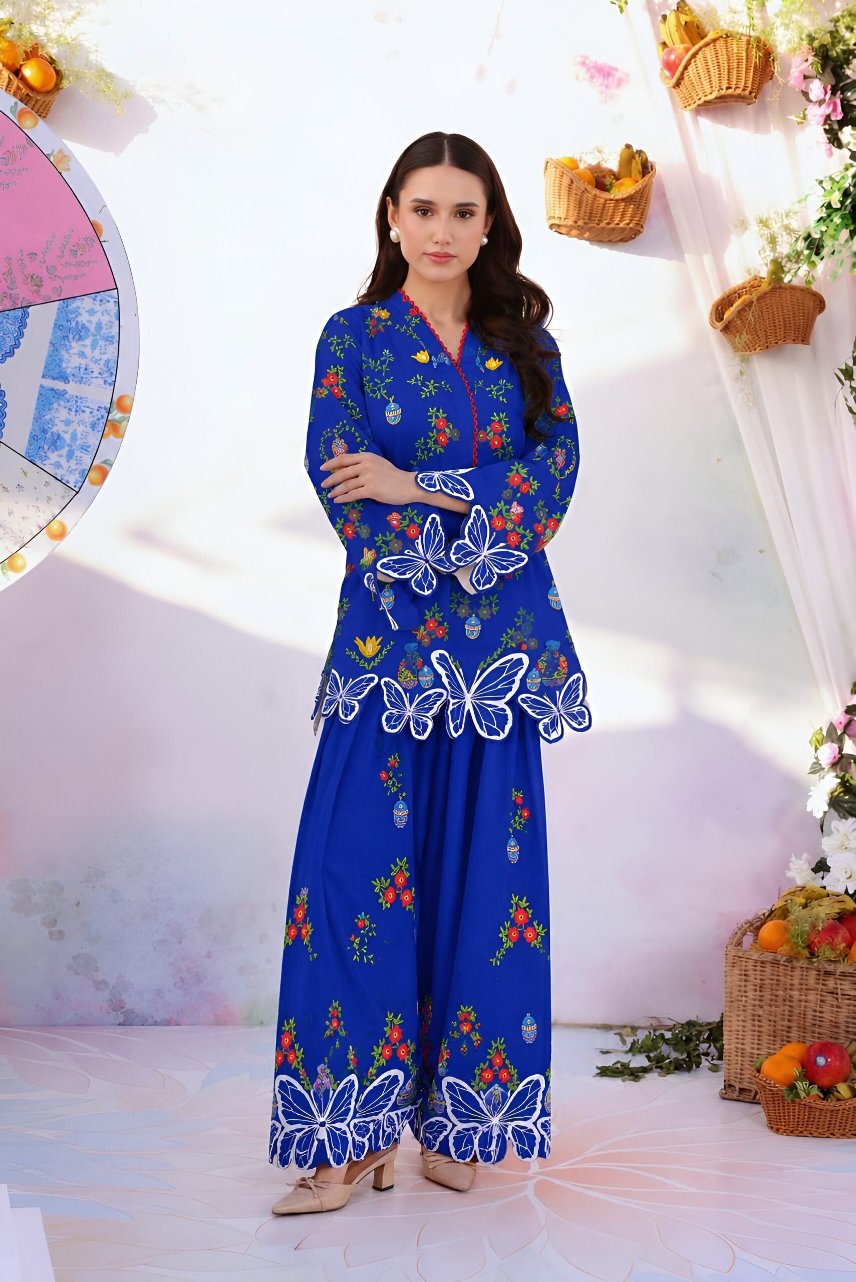 Royal Blue Butterfly Cutwork Floral Co-Ord Set