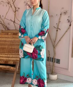  Turquoise & Magenta Peony  Printed Fapper 2Pc