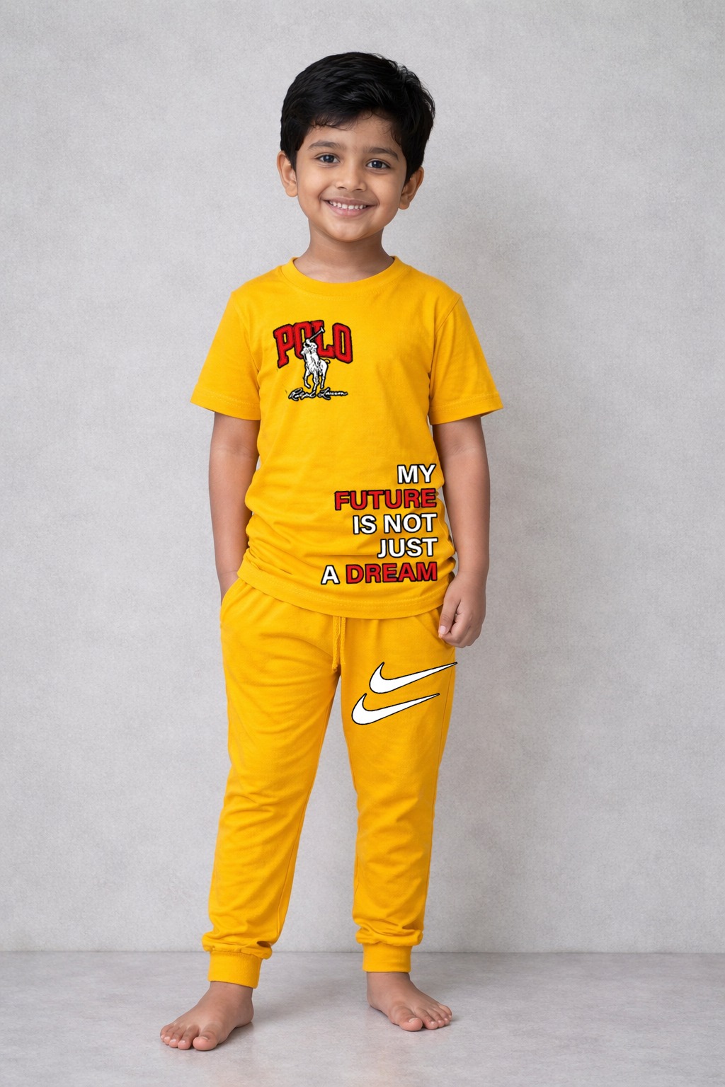 Yellow My Future is not Just a Dream Print Tracksuit Kids Wear