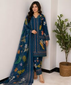 Deep Teal Blue & Ochre Botanical Digital printed 3pc cord set