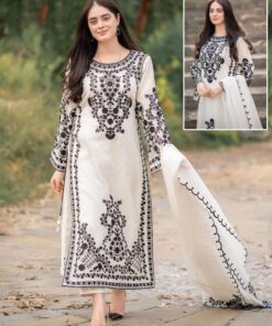 Embroidered 3-Piece Suit – Ivory & Black