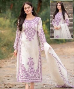 Embroidered 3-Piece Suit – Ivory & Lavender