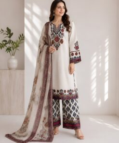 Off-White & Maroon Ethnic Digital printed 3pc cord set