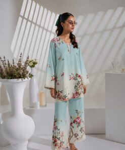  Sky Blue & Ivory Rose 2Pc Co-ord Set