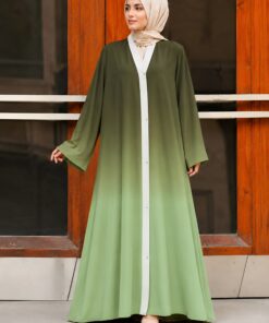 Dark Olive to Sage Green Gradient Gown Front Open Abaya