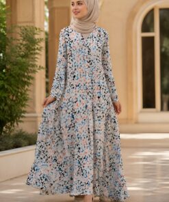 Light Grey & Multi Geometric Splatter Printed Abaya
