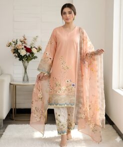 Soft Coral & Ivory Floral Digital printed 3pc cord set