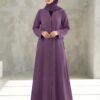 V Neck  Purple A-Line Gown Front Open Abaya with Titch Buttons 