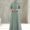 V Neck  Soft Seafoam Front Open Abaya with Titch Buttons 