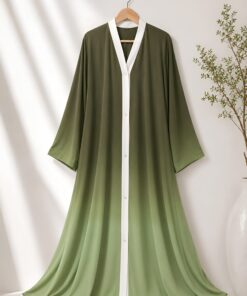 Alternative view of Dark Olive to Sage Green Gradient Gown Front Open Abaya