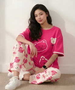 Women's Vivid Hot Pink Short Sleeve Pajama Set