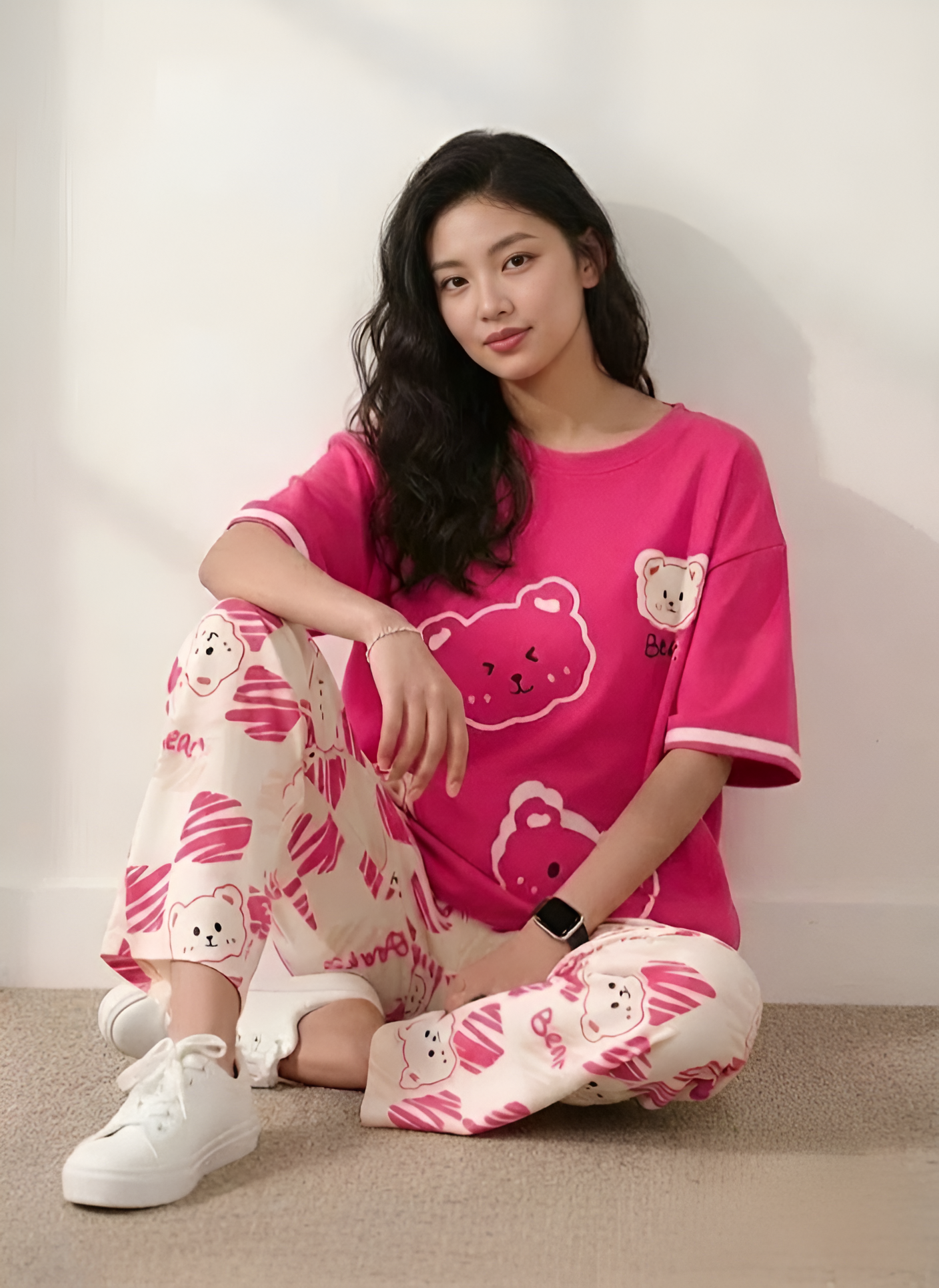 Women's Vivid Hot Pink Short Sleeve Pajama Set