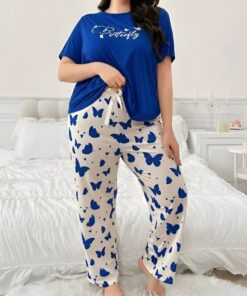 Blue Butterfly Printed Pajama Set
