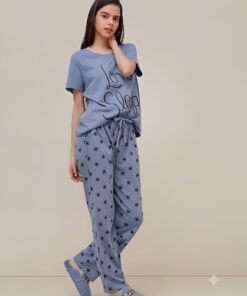 Blue Celestial Love Sleep  Print Pajama Co-ord