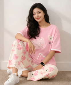 Blush Bear Bliss Off-White  Print Pajama Set