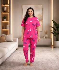 Bright Pink T-Shirt & Abstract Print Pajama Co-ord