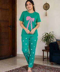 Jade Green T-Shirt & Pink Polka Dot Pajama Co-ord