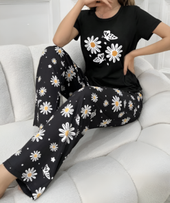 Jet Black Graphic T-Shirt & Floral Print Pajama Co-ord