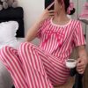 Pink & White Vertical Striped Pajama Co-ord