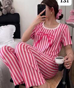 Pink & White Vertical Striped Pajama Co-ord