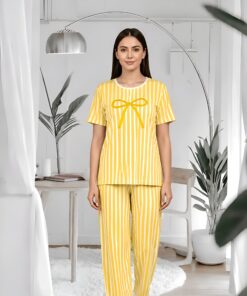 Yellow & White Vertical Striped Pajama Co-ord