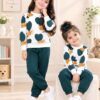 Dark Green & White Heart Sweatshirt Print 2-Piece Winter Casual Set
