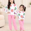 Off-White Retro Floral Sweatshirt & Soft Pink Trouser 2-Piece  Casual Set