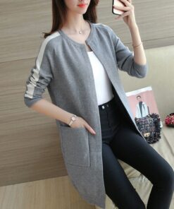 Grey Western Stripe Long Sleeve Cardigan